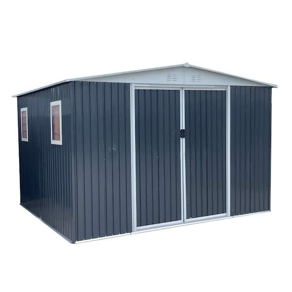 12 FT x 10 FT Outdoor Storage Garden Shed Apex Roof Grey With 4 Windows and Aluminum Alloy Frame, 120 sq.ft.