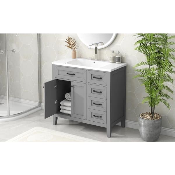 Unbranded 36 in. W x 18 in. D x 36 in. H Freestanding Bath Vanity in Grey with White Ceramic Top