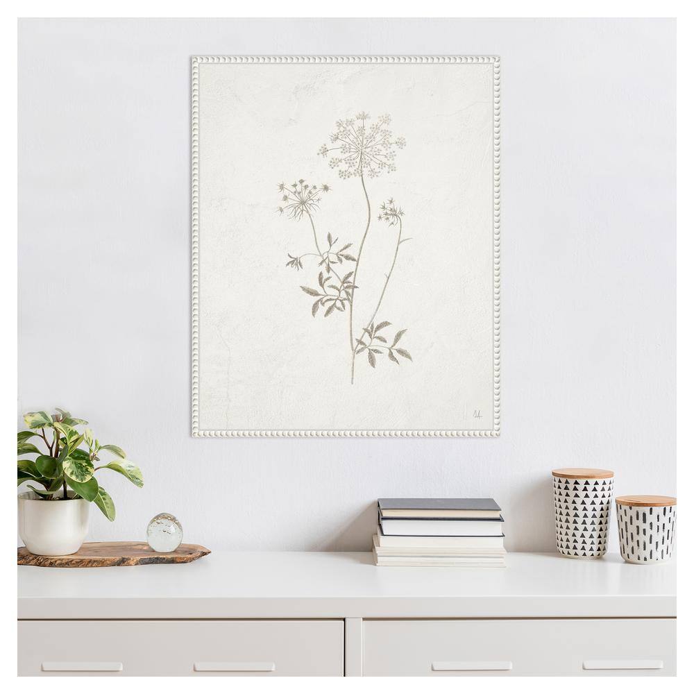 Sylvie Beaded White Framed Botanical Canvas Wall Art