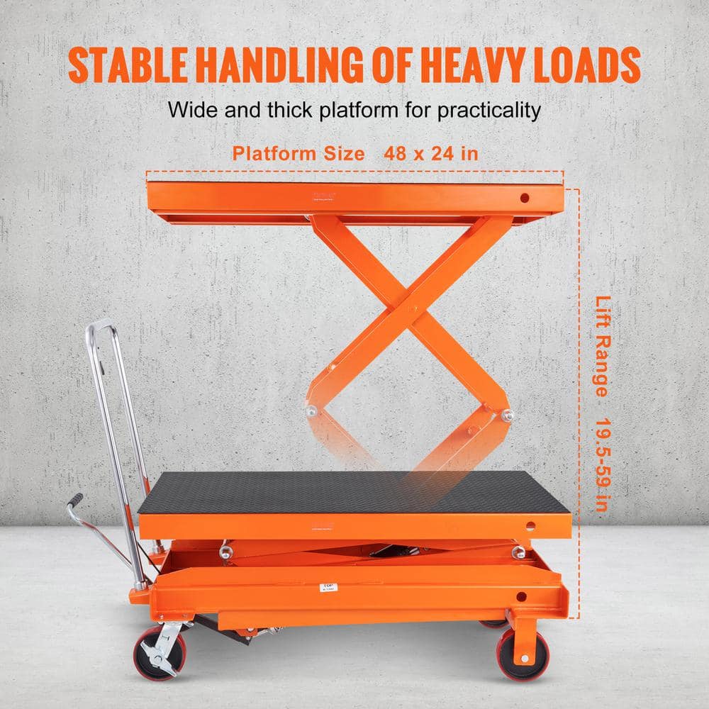 VEVOR Orange Hydraulic Lift Table Cart with Non-Slip Pad