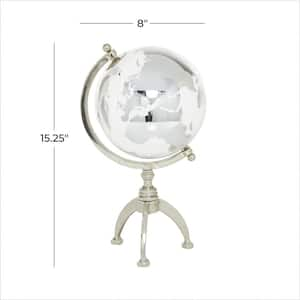 15 in. Silver Aluminum Decorative Globe with Tripod Base