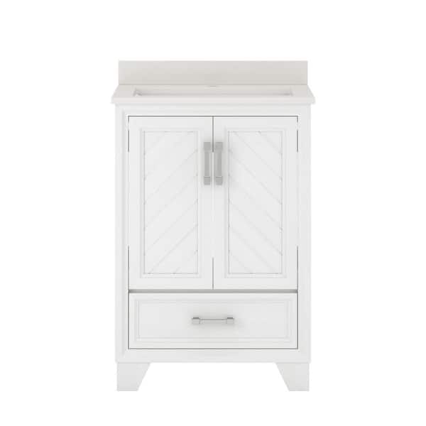 Ashlow 24 in. Single Sink Freestanding White Oak Bath Vanity with Crystal White Engineered Quartz Composite Top
