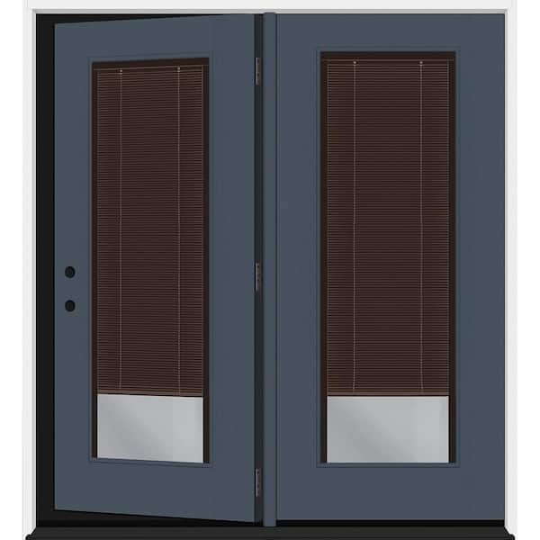 Legacy 72 in. x 80 in. Full Lite Clear Glass Mocha MB Dark Denim RH Center-Hinged Fiberglass Retro Patio Door w/6"Jamb