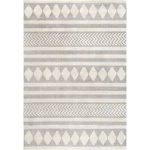 Senna High Low Textured Diamond Banded Grey 8 ft. 10 in. x 12 ft. Indoor Area Rug