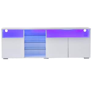 63 in. White LED Lights TV Stand Fits TV's Up To 70 in. with Cable Management