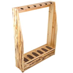 Rustic 6-Gun Easy Assembly Handcrafted Storage Rack with Accessory Compartment