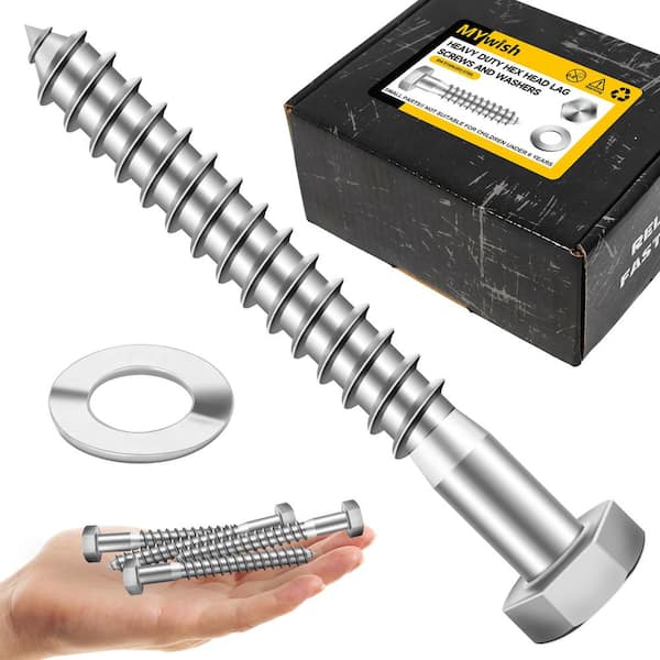3/8 in. x 3 in. Stainless Steel Hex Drive Hex Head Lag Screws with Washers (50-Pack)