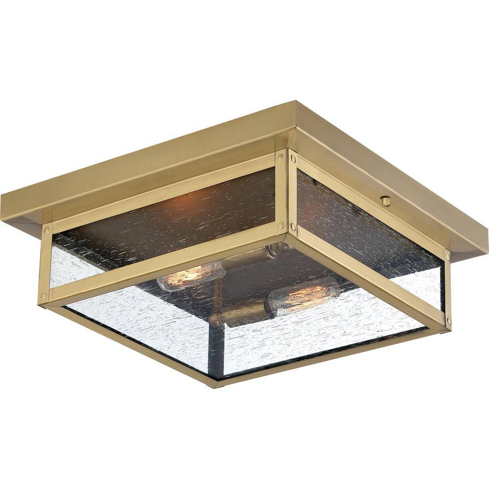 Antique Brass Square Shade Glass Flush Mount Light