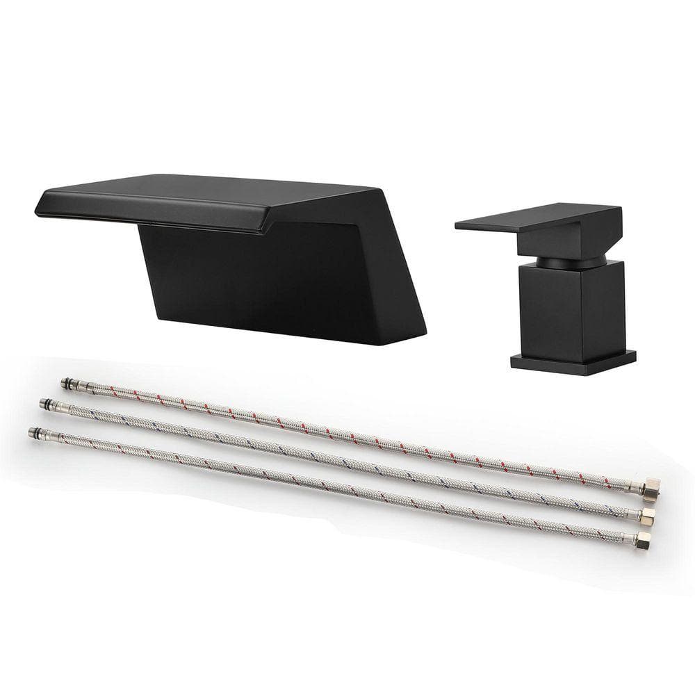Vara 1-Handle Tub Deck Mount Roman Tub Faucet Geometric 5.04 in. Depth Waterfall Spout In Matte Black