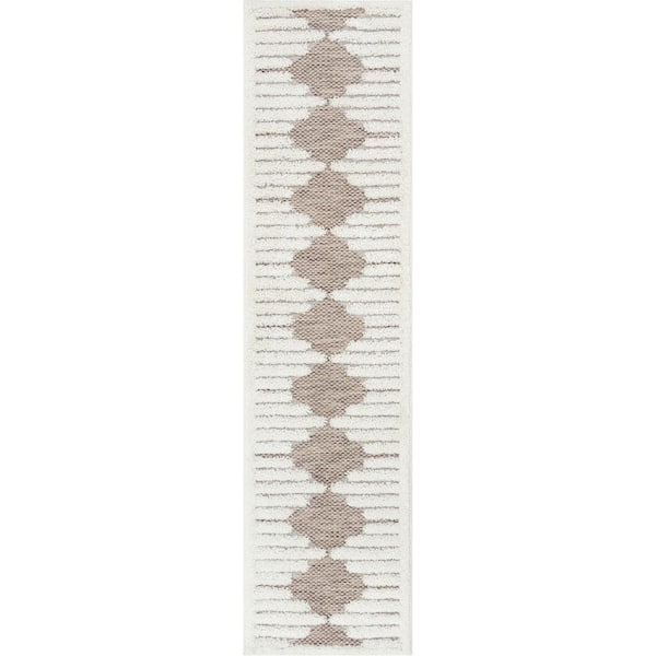 Well Woven Bellagio Luna Tribal Moroccan Diamond Pattern Beige High-Low Flat-Weave 2'7 x 9'10 Runner Rug 