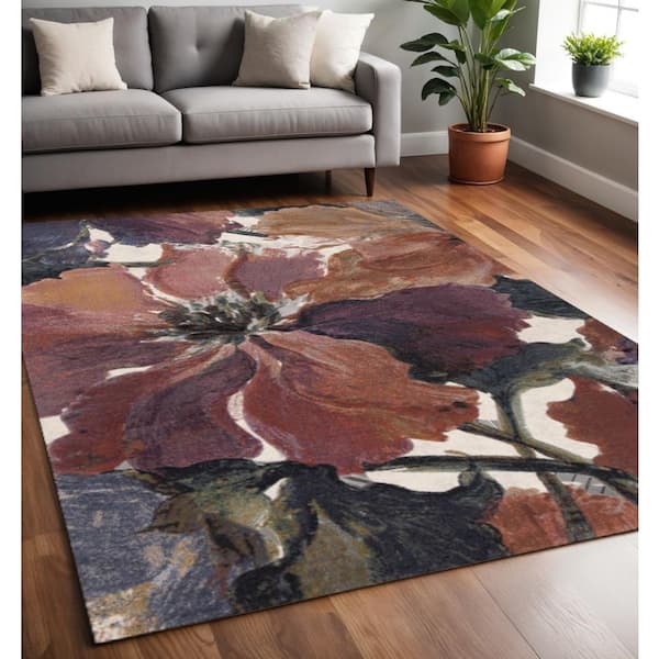 5 ft. x 8 ft. Pink Green And Beige Botanical Leaves Area Rug