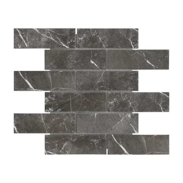 Subway 11 in. x 11 in. Honed Black Marquina Porcelain Floor and Wall Mosaic Tile (4.84 sq. ft. /Case)