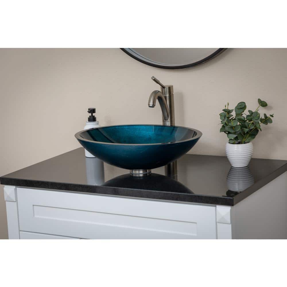 Turquoise Blue Oval Glass Above-Counter Vessel Sink