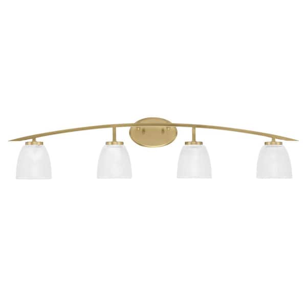 Unbranded Siena 40 in. 4-Light Vanity Light New Age Brass with Clear Ribbed Glass Shades