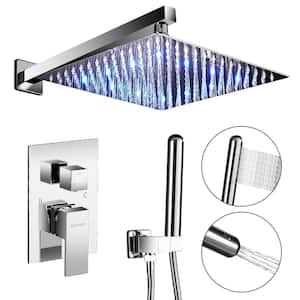 2-Handle 2-Spray of 10 in. LED Rain Shower Head System Shower Faucet and Handheld Shower Kit in Chrome (Valve Included)