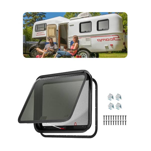 SKYSHALO RV Exit Window, 30 in. W x 22 in. H Tinted, with Net Screen and Trim Ring, Fit for 1 1/4in.-1 13/16in. Thickness Wall