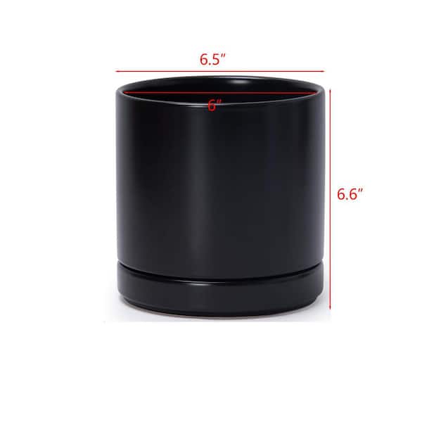 Black Ceramic Indoor/Outdoor Planter with Saucer (6.5 in. W x 6.6