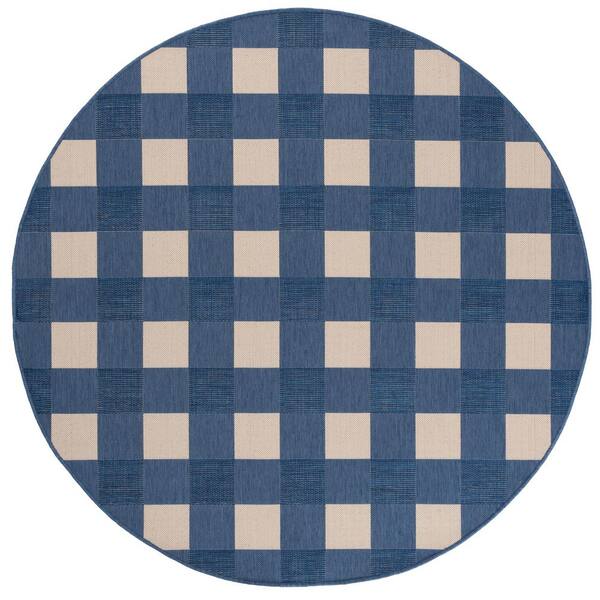 Courtyard 7 x 7 Blue/Beige Check Round Rug