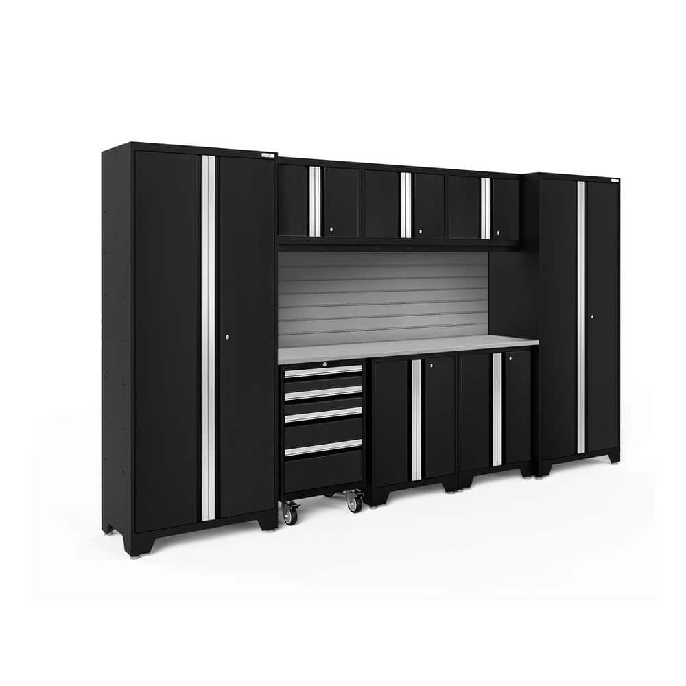 Bold Series 132 in. W x 76.75 in. H x 18 in. D 24-Gauge Steel Garage Cabinet Set in Black (9-Piece) -  NewAge Products, 63154