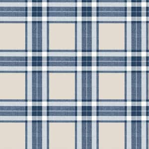 Large Tartan Plaid Blue/White/Beige Matte Finish EcoDeco Material Non-Pasted Wallpaper Roll