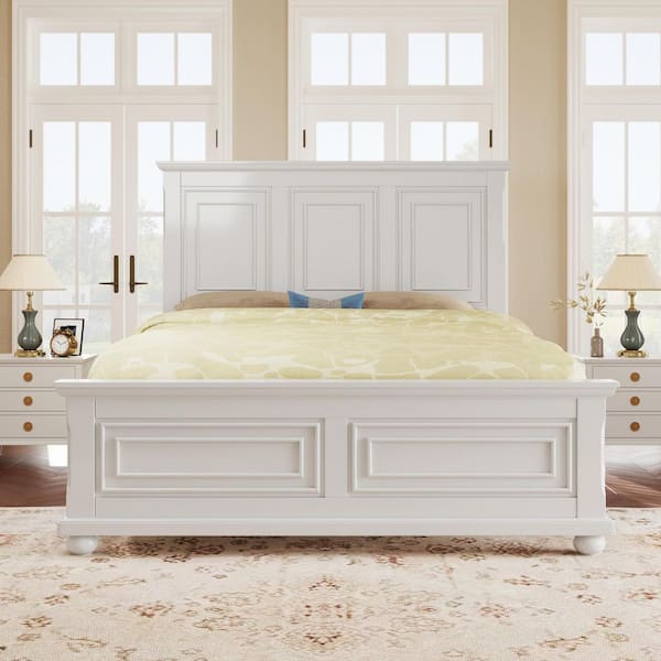 White Wood Frame King Size Platform Bed