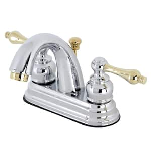 Restoration 4 in. Centerset Double Handle Bathroom Faucet in Polished Chrome/Polished Brass