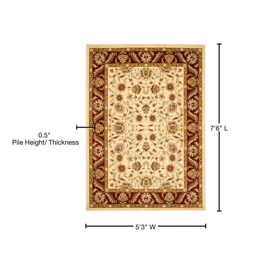 Ivory and Red Traditional Floral Medium Pile Area Rug