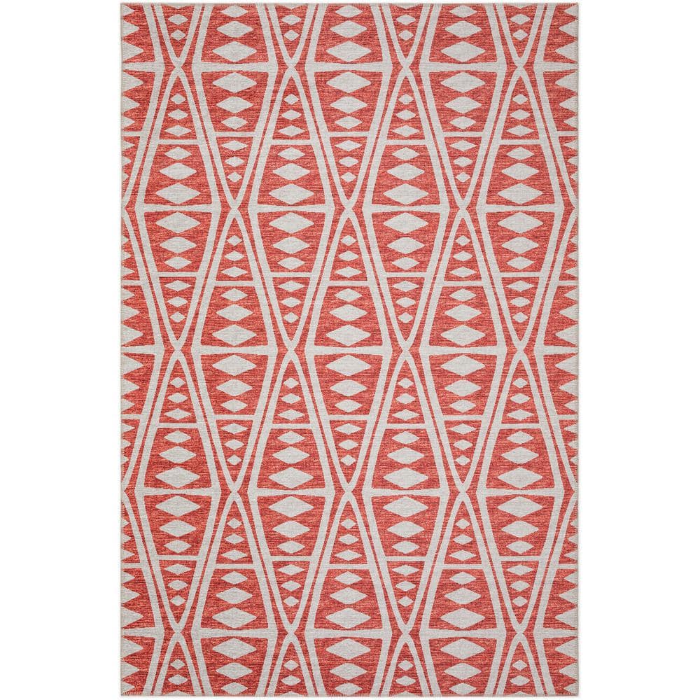 Addison Rugs Yuma Red 8 ft. x 10 ft. Geometric Indoor/Outdoor Washable ...