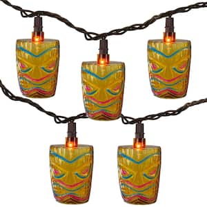 Set of 10 Clear Incandescent Light Tropical Paradise Brown Tiki Garden Patio Lights with Brown Wire