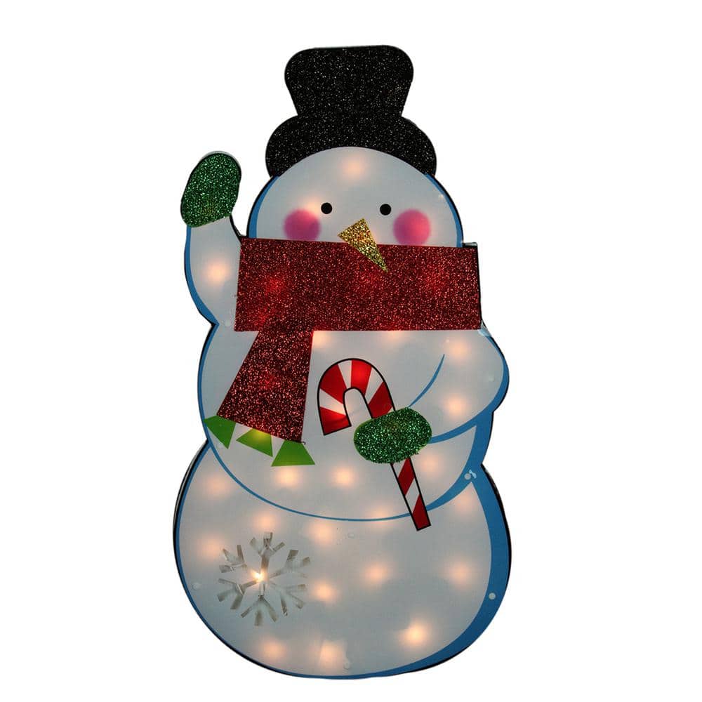 Impact 30 In Christmas Standing Tinsel Snowman Lighted Outdoor Decoration With Clear Lights 31728968 The Home Depot