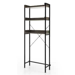 25 in. W x 64.5 in. H x 9.5 in. D Gray Over The Toilet Storage Rack with Hooks and Adjustable Bottom Bar