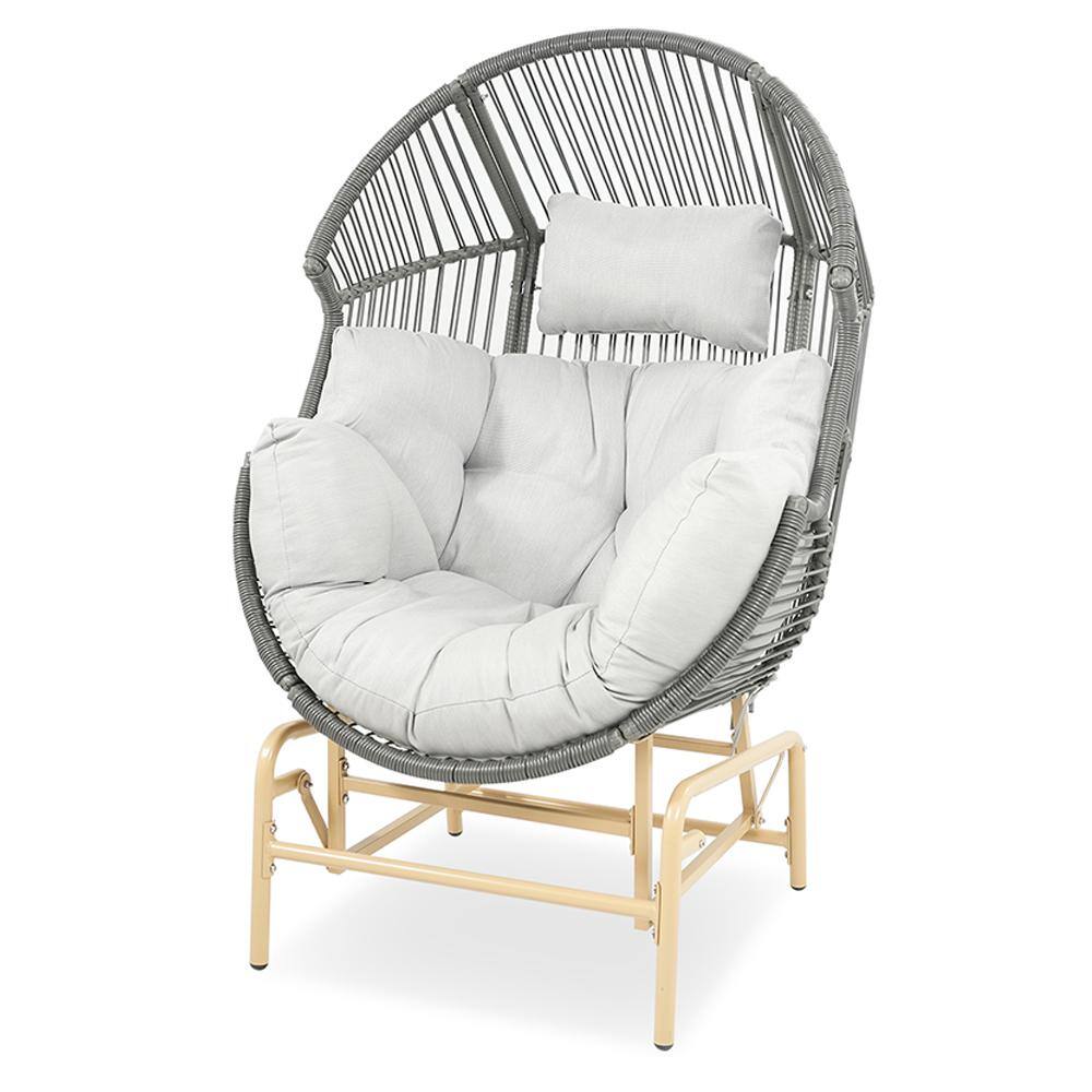Pocassy DarkGray Wicker Egg Chair Patio Glider, Backyard Living Room