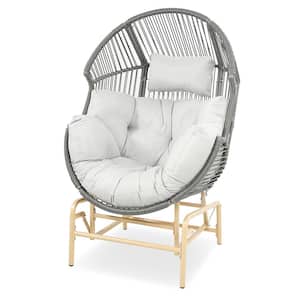 DarkGray Wicker Egg Chair Patio Glider, Backyard Living Room Indoor/Outdoor Chaise Lounge with LightGray Cushions