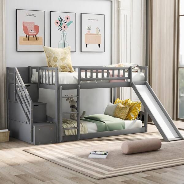 Eer Gray Twin Over Bunk Bed, Staircase Twin Bunk Bed