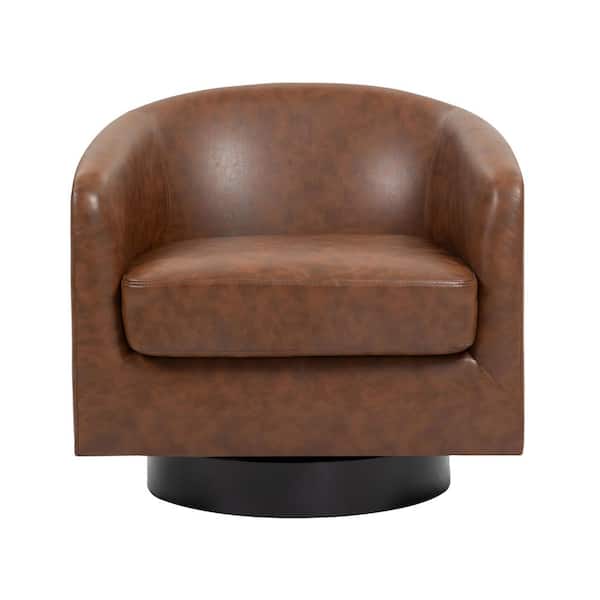 Contemporary Coffee Faux Leather Upholstered 360° Swivel Accent Arm Chair(Set of 1)