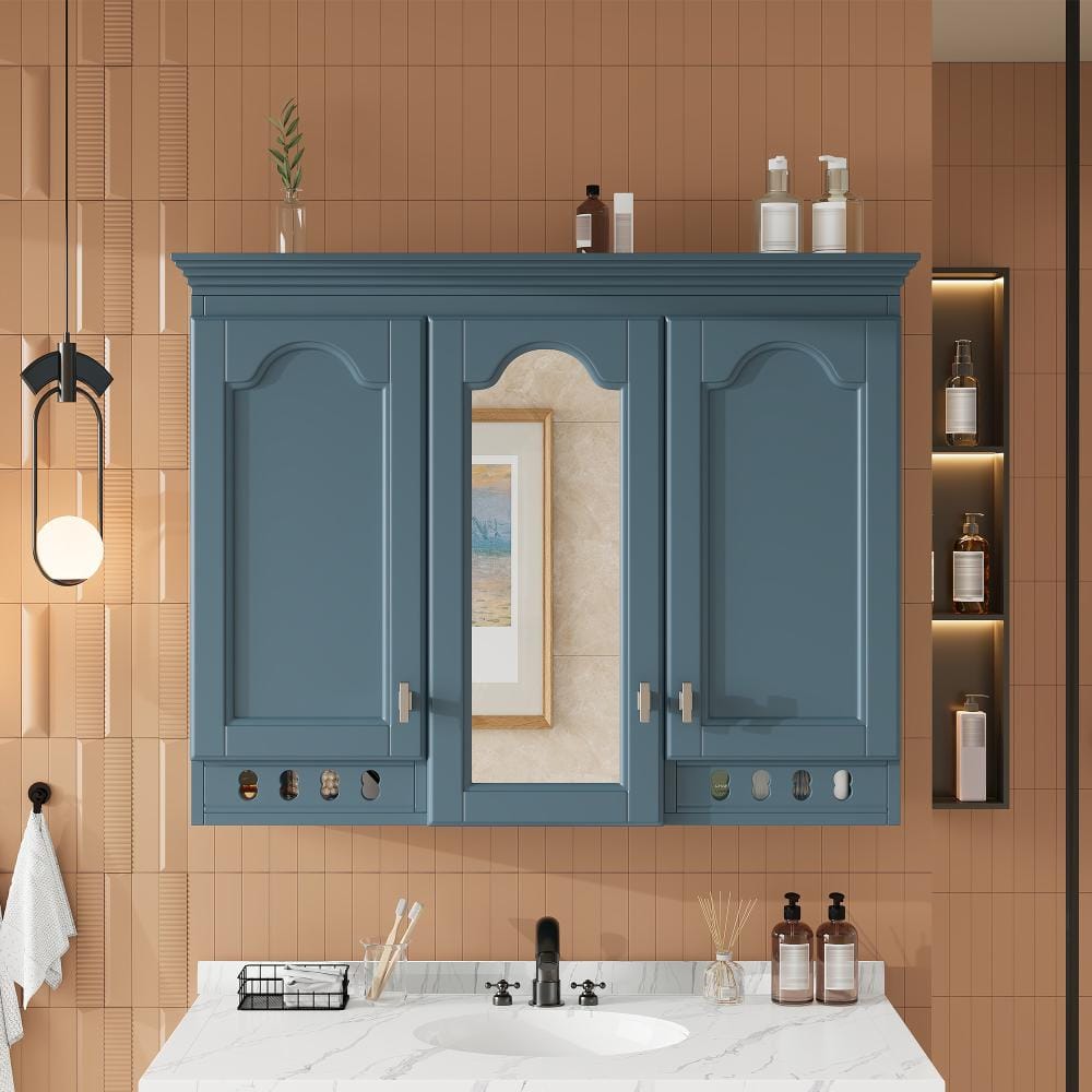 35 in. W x 28 in. H Blue Rectangular Surface Mount Medicine Cabinet with Mirror, Adjustable Shelves, Soft-Closing Hinge price history on PriceWatchPro