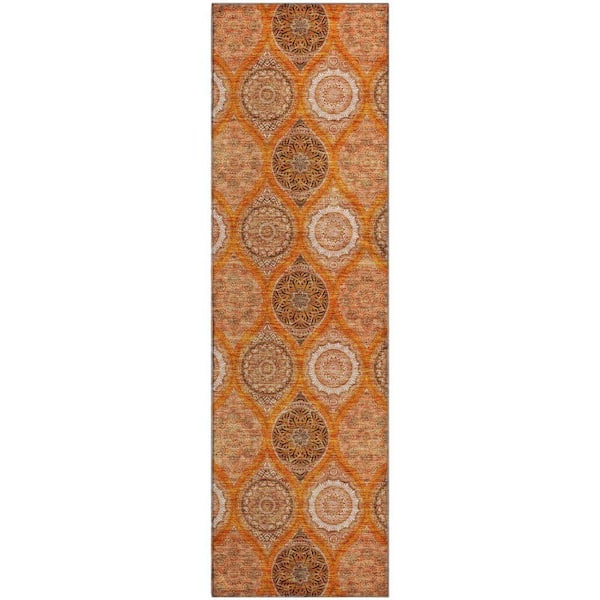 Mayfield Premium Machine Washable Abstract AMF976 Orange 2 ft. 3 in. x 7 ft. 6 in. Runner Rug