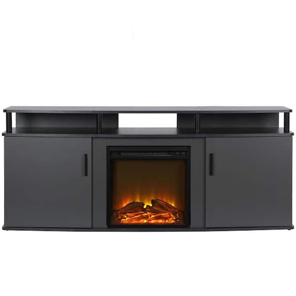 Ameriwood Home Windsor 63.1 in. Freestanding Electric Fireplace TV Stand in Gray, Fits TVs up to 70 in.