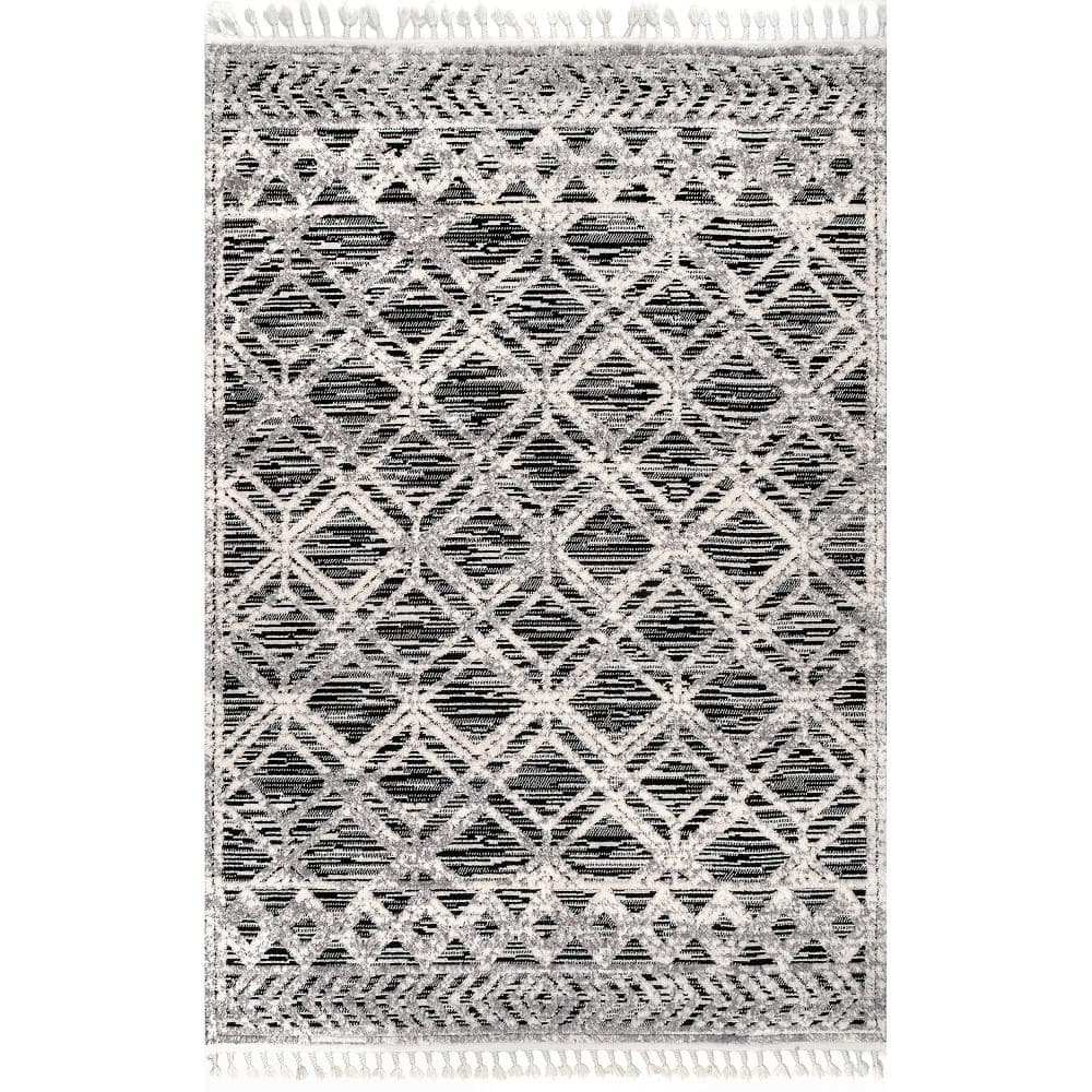 Grey Moroccan Lattice Tassel Runner Rug 2' x 6'