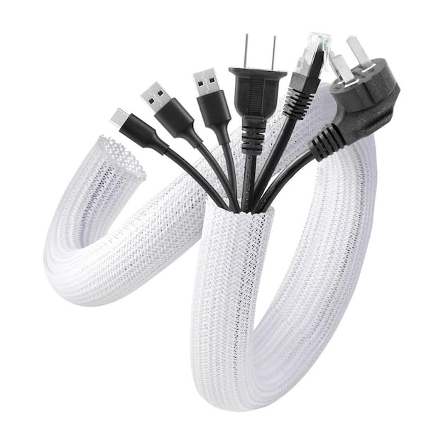 5ft Cable Sleeve Cover Wire Organizer Protector 2-Pack White Cord Management Hider Prevents Pet Chewing