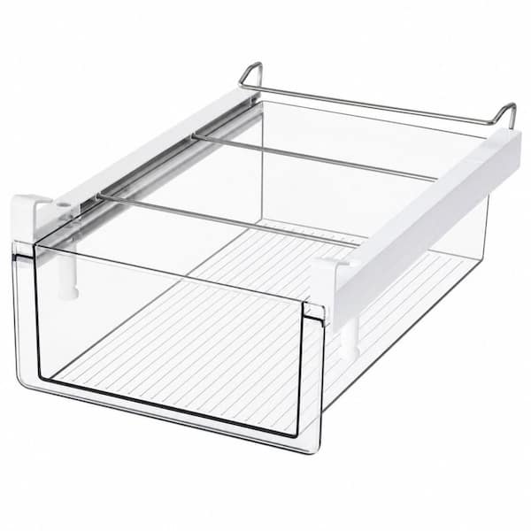 Heavy Duty Food Grade Plastic Refrigerator Drawer Organizer with Metal Reinforced Frame, Spring Storage Organizer 1-Pack