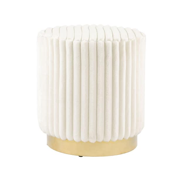Stiltz Glam Beige Faux Fur Corduroy Fabric Round Accent Ottoman Small (Under 22 in.)