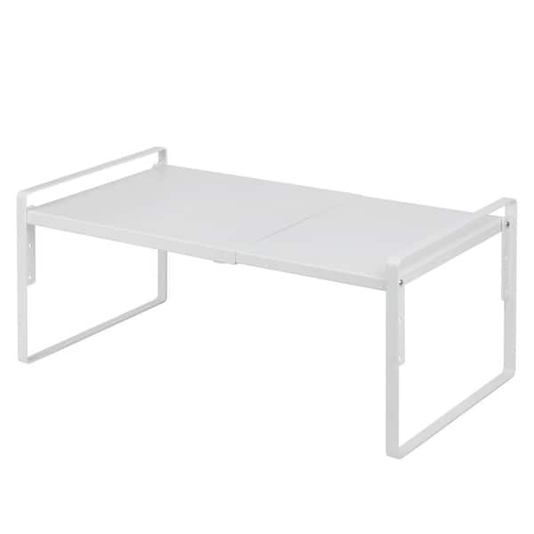 Adjustable 1-Shelf Lacquered Expandable Cabinet Organizer with Height Settings, Under Sink Countertop Organization White