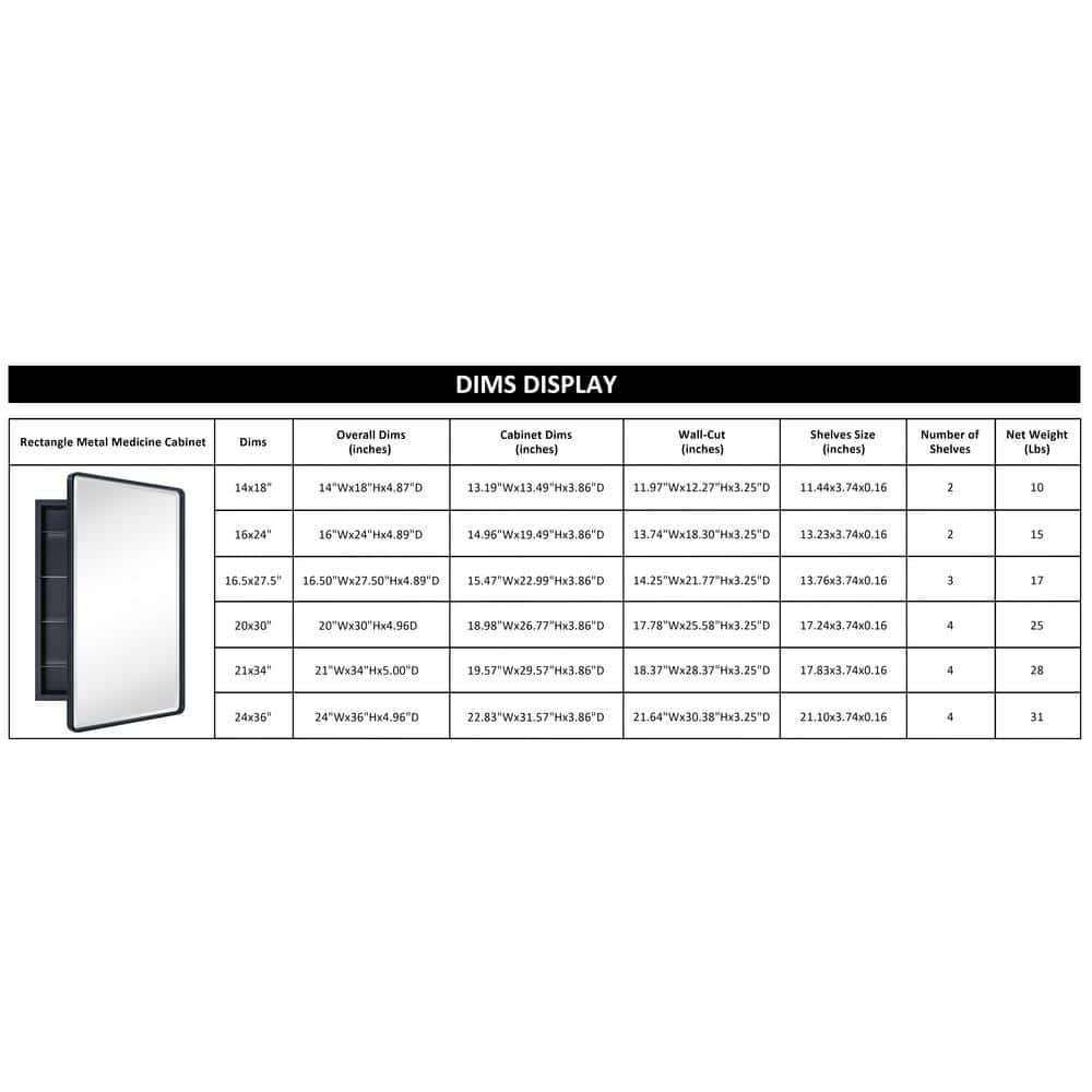 Farmhouse Matt Black Metal Framed Rectangular Medicine Cabinet with Mirror