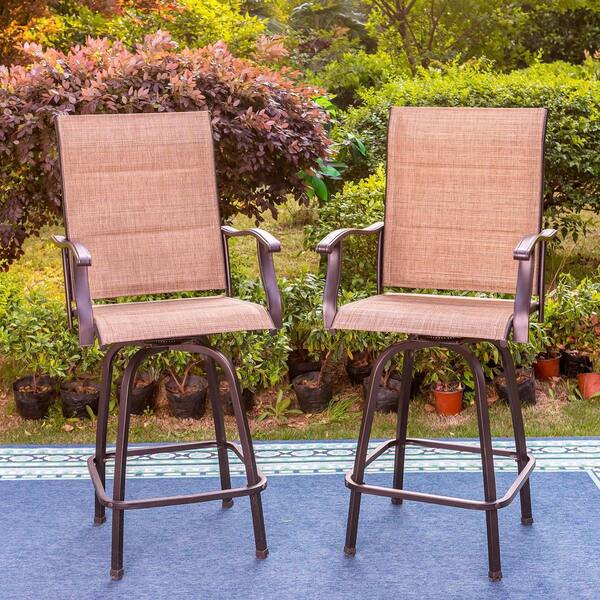 Phi Villa Black Padded Swivel Metal Outdoor Bar Stool With Arms 2 Pack