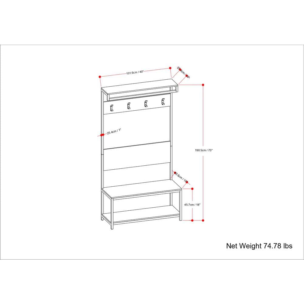 Natural Mango Wood Industrial Hall Tree with Storage Bench