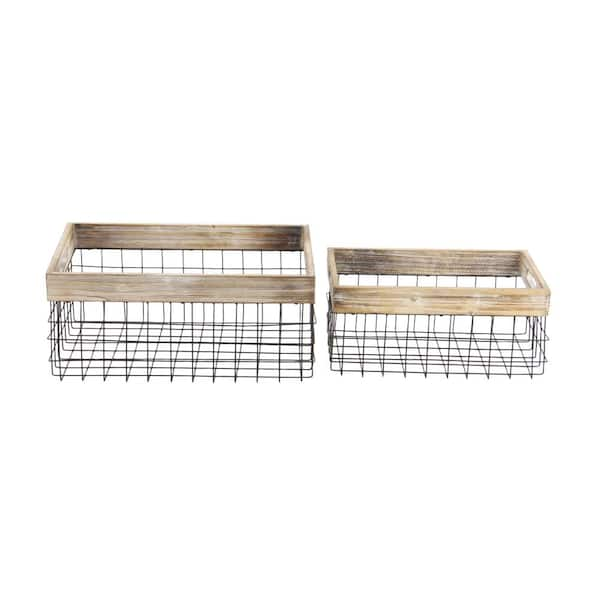 Rustic Farmhouse Handled Metal Storage Baskets Set of 3