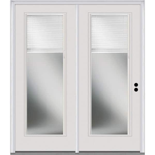 MMI Door 63 in. x 81.75 in. Clear Glass Internal Blinds Fiberglass Smooth Prehung Left Hand Full Lite Stationary Patio Door