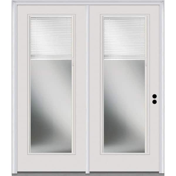 MMI DOOR 71 in. x 81.75 in. Clear Glass Internal Blinds Fiberglass Smooth Prehung Left Hand Full Lite Stationary Patio Door