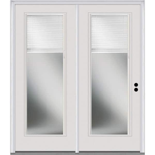 MMI Door 63 in. x 81.75 in. Clear Low-E Glass Internal Blinds Primed Fiberglass Prehung Left Hand Full Lite Stationary Patio Door